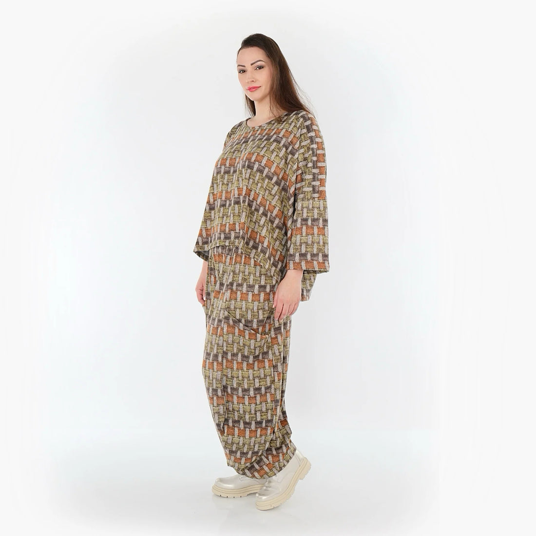  AKH Fashion Überwurf in kastiger Form, aus Materialmix, 1550.03018, Grau/Orange/Grün