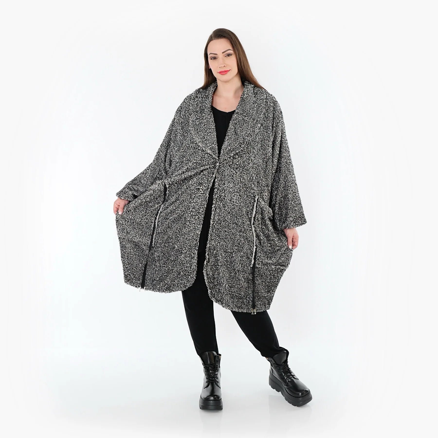  Ballonmantel von AKH Fashion aus Materialmix, 1551.07164, Schwarz/Weiß, Meliert, Schick