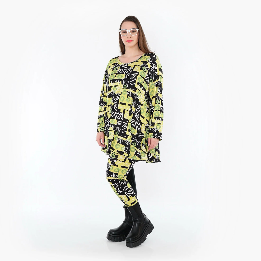  AKH Fashion Shirt in Glocken-Form, aus Viskose, 1556.01892, Gelb/Multi, Abstrakt, Schick