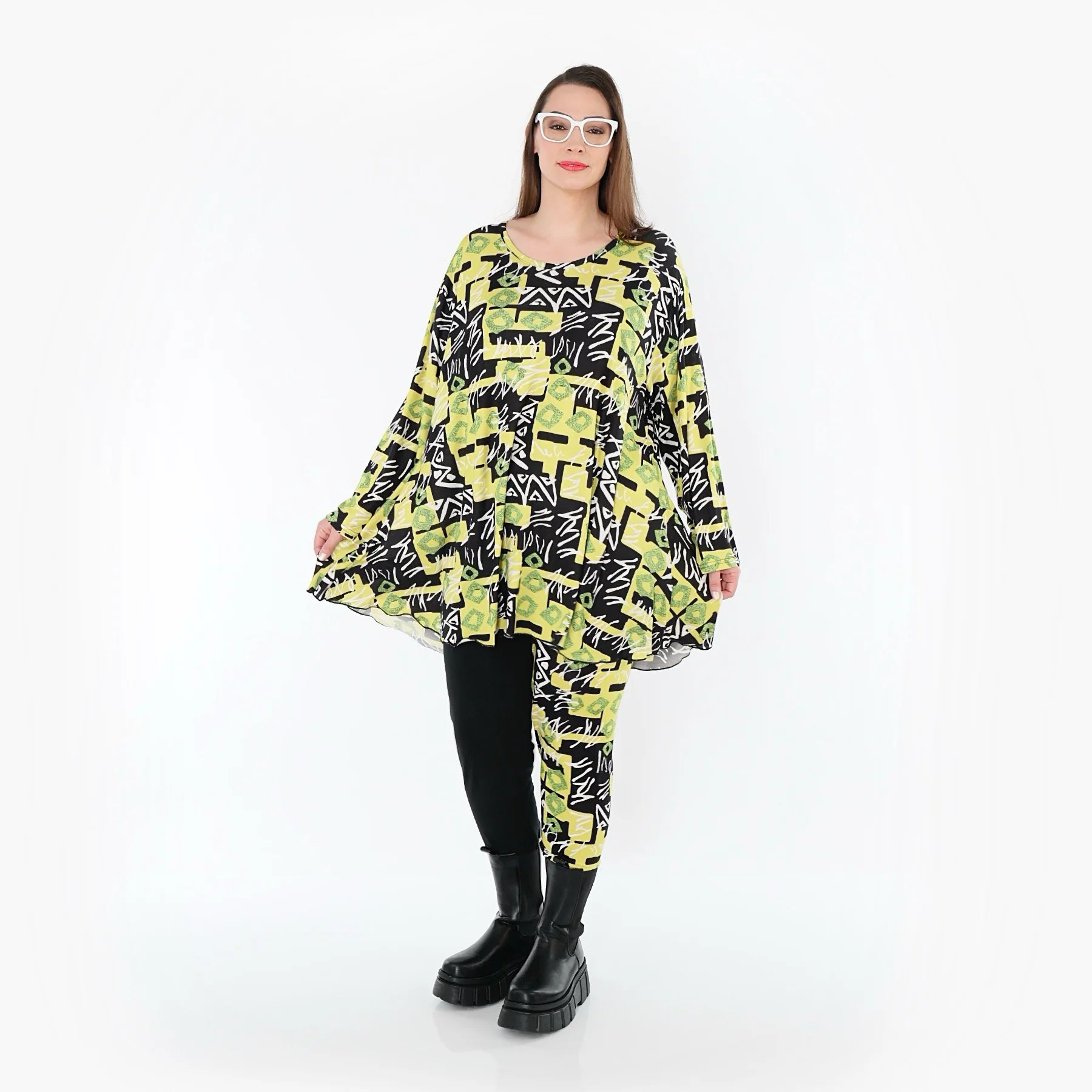  AKH Fashion Shirt in Glocken-Form, aus Viskose, 1556.01892, Gelb/Multi, Abstrakt, Schick