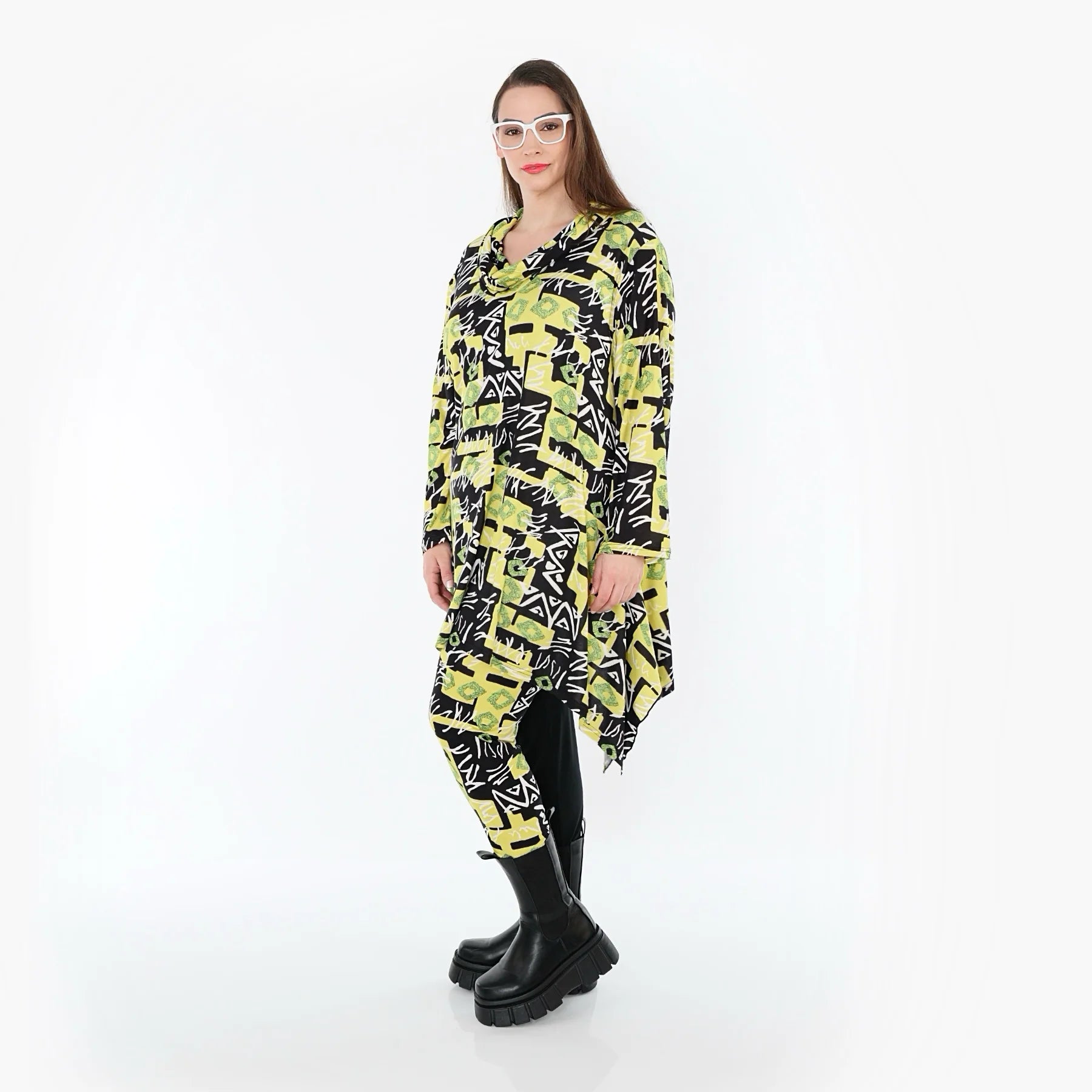  A-Form Bigshirt von AKH Fashion aus Viskose, 1556.03371, Gelb/Multi, Abstrakt, Ausgefallen