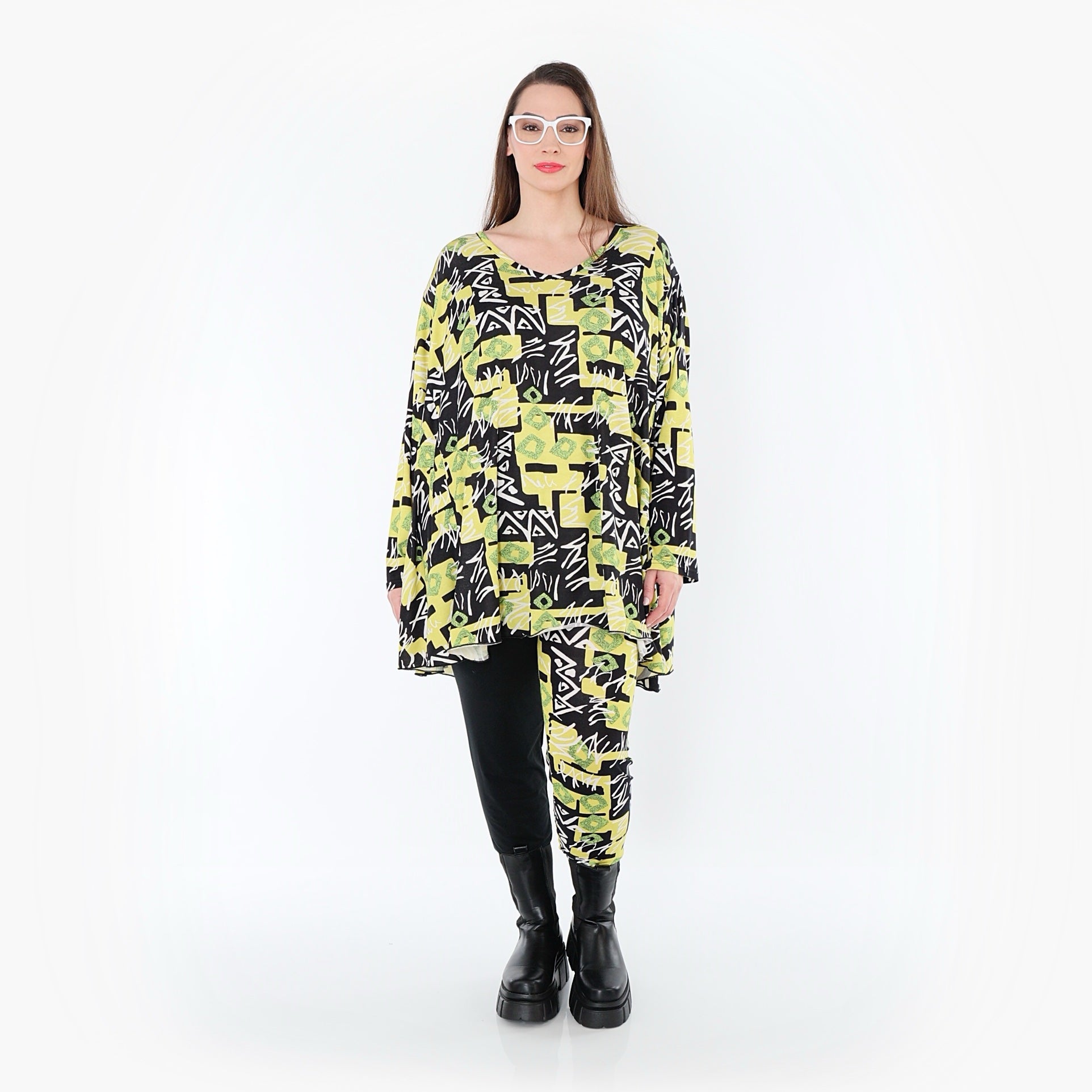  AKH Fashion Leggings in gerader Form, aus Viskose, 1556.0P100, Gelb/Multi, Abstrakt