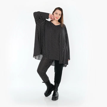  A-Form Bigshirt von AKH Fashion aus Viskose, 1557.00593, Schwarz/Weiß, Punkte, Ausgefallen
