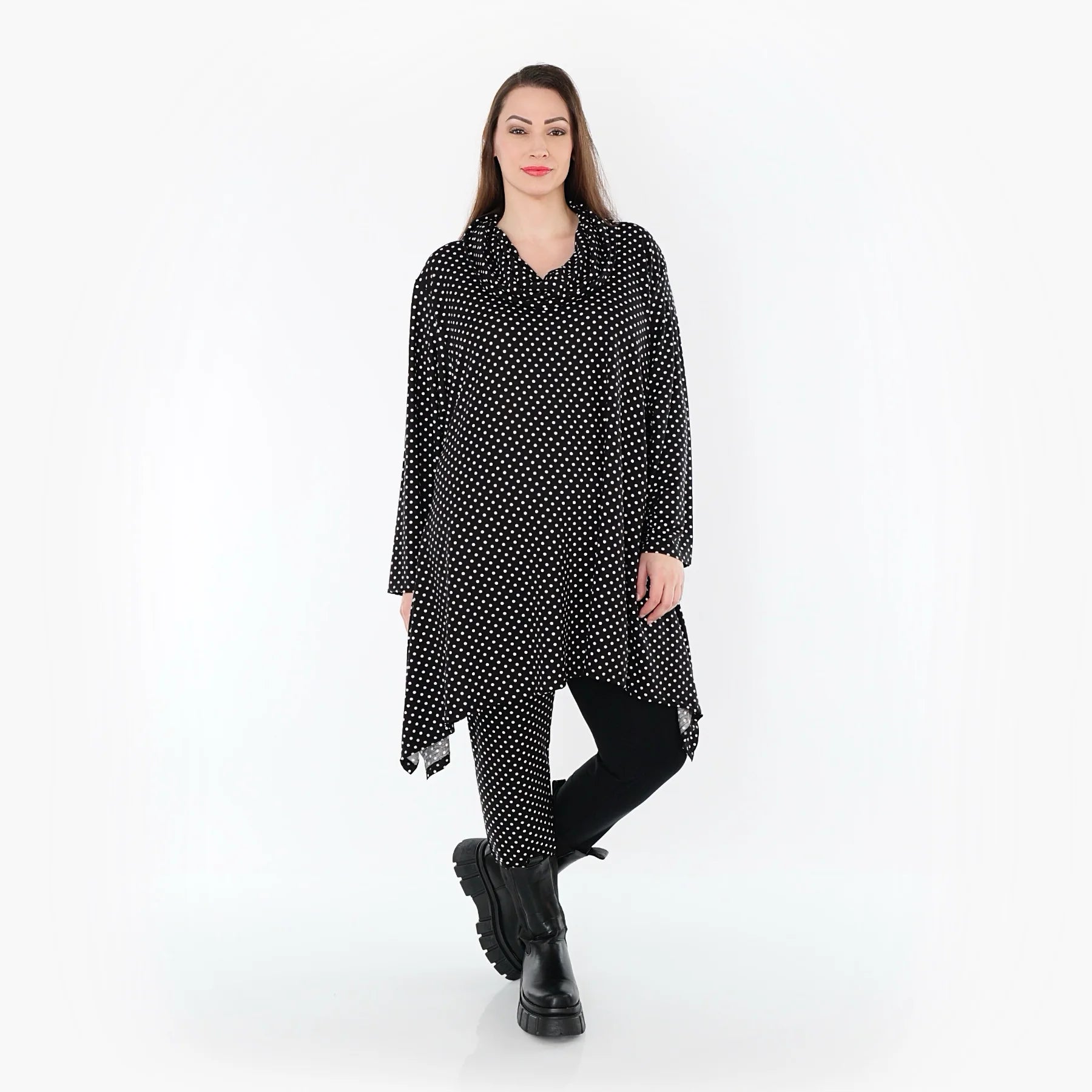  A-Form Bigshirt von AKH Fashion aus Viskose, 1557.03371, Schwarz/Weiß, Punkte, Ausgefallen