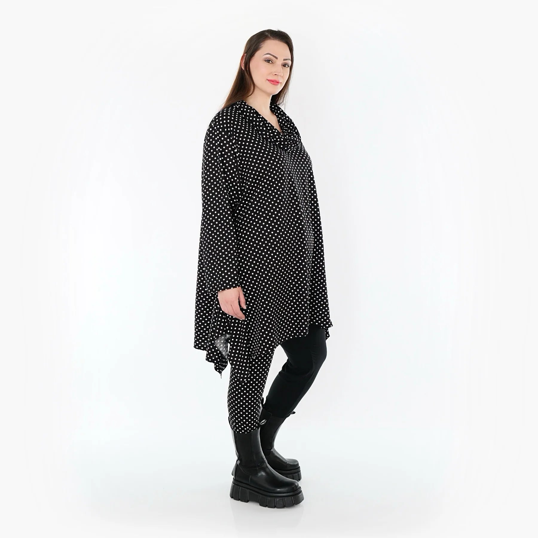  A-Form Bigshirt von AKH Fashion aus Viskose, 1557.03371, Schwarz/Weiß, Punkte, Ausgefallen