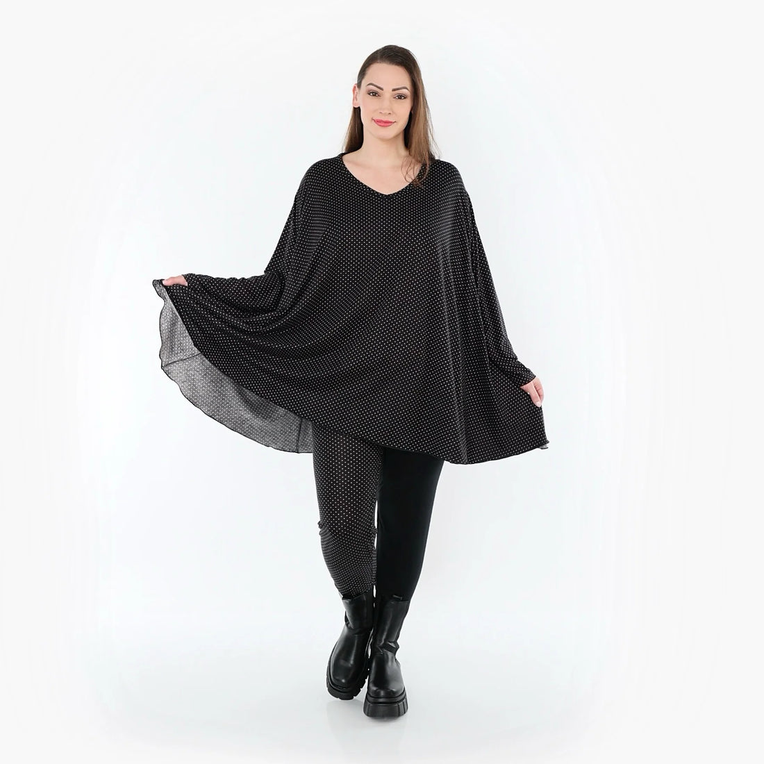  A-Form Bigshirt von AKH Fashion aus Viskose, 1558.00593, Schwarz/Weiß, Punkte, Ausgefallen