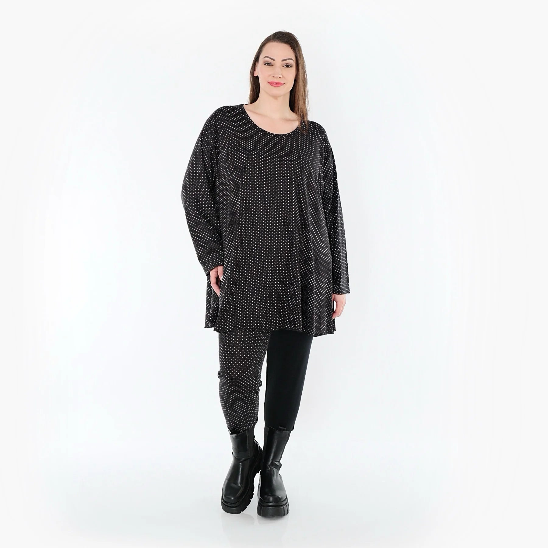  AKH Fashion Shirt in Glocken-Form, aus Viskose, 1558.01892, Schwarz/Weiß, Punkte, Schick