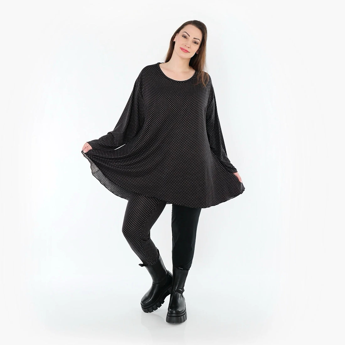  AKH Fashion Shirt in Glocken-Form, aus Viskose, 1558.01892, Schwarz/Weiß, Punkte, Schick