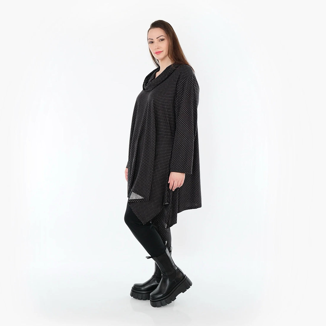  A-Form Bigshirt von AKH Fashion aus Viskose, 1558.03371, Schwarz/Weiß, Punkte, Ausgefallen