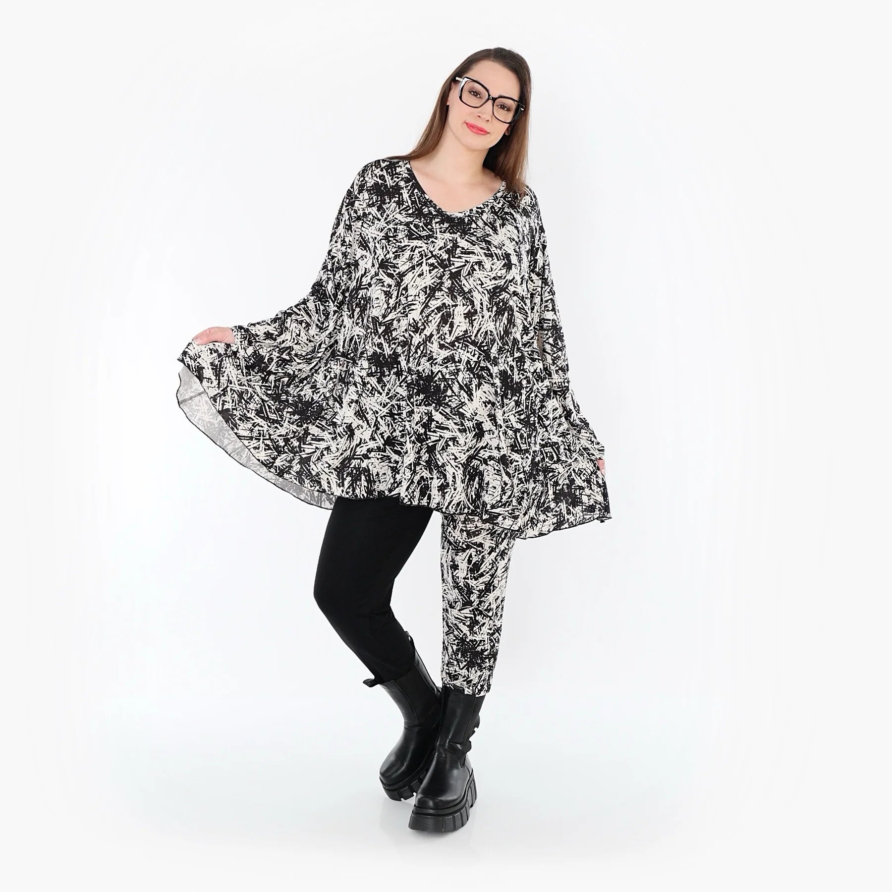  AKH Fashion Leggings in gerader Form, aus Viskose, 1559.0P100, Schwarz/Weiß, Abstrakt