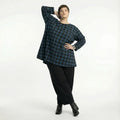  A-Form Bigshirt von AKH Fashion aus Polyester, 1562.00593, Blau/Schwarz, Kariert, Schick