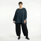  A-Form Bigshirt von AKH Fashion aus Polyester, 1562.00593, Blau/Schwarz, Kariert, Schick