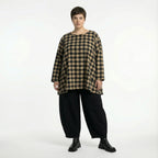  A-Form Bigshirt von AKH Fashion aus Polyester, 1562.00593, Sand/Schwarz, Kariert, Schick