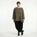  A-Form Bigshirt von AKH Fashion aus Polyester, 1562.00593, Sand/Schwarz, Kariert, Schick