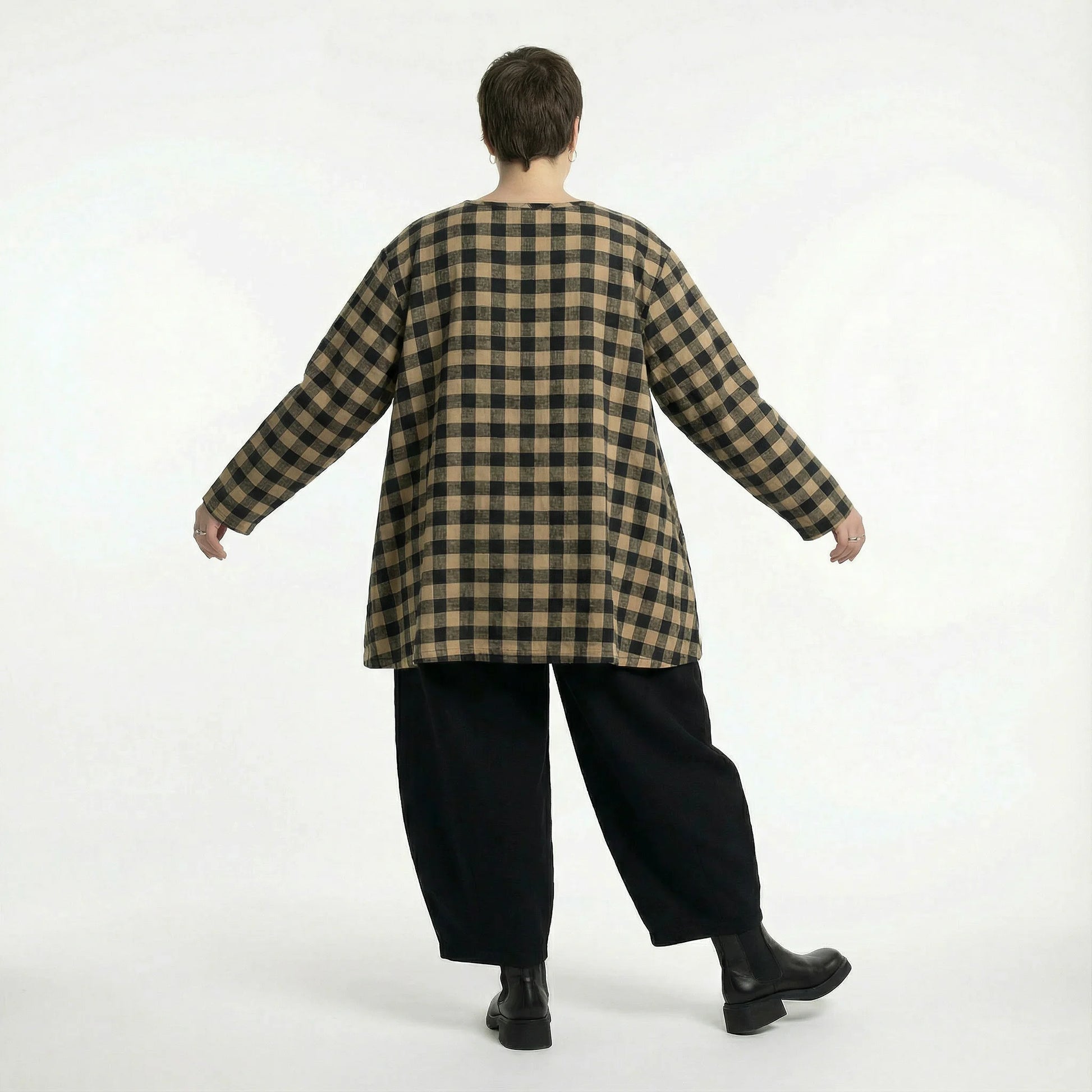  A-Form Bigshirt von AKH Fashion aus Polyester, 1562.00593, Sand/Schwarz, Kariert, Schick