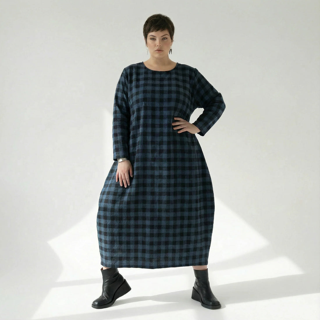  Ballonkleid von AKH Fashion aus Polyester, 1562.01926, Blau/Schwarz, Kariert, Ausgefallen