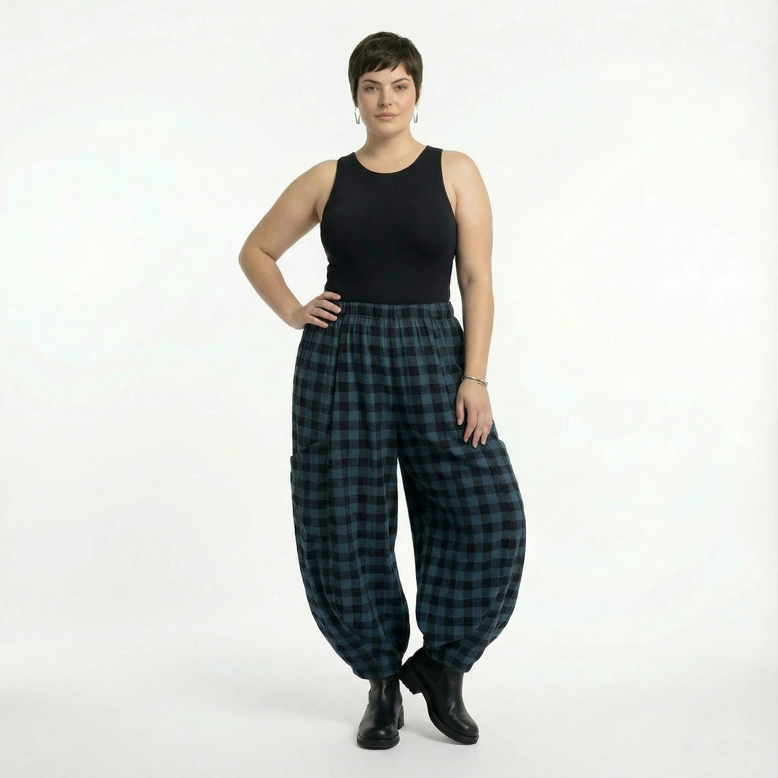  Ballonhose von AKH Fashion aus Polyester, 1562.08069, Blau/Schwarz, Kariert, Ausgefallen