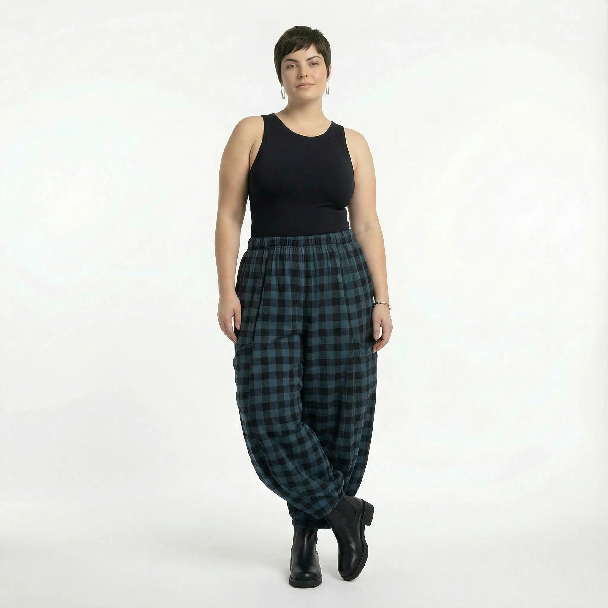  Ballonhose von AKH Fashion aus Polyester, 1562.08069, Blau/Schwarz, Kariert, Ausgefallen