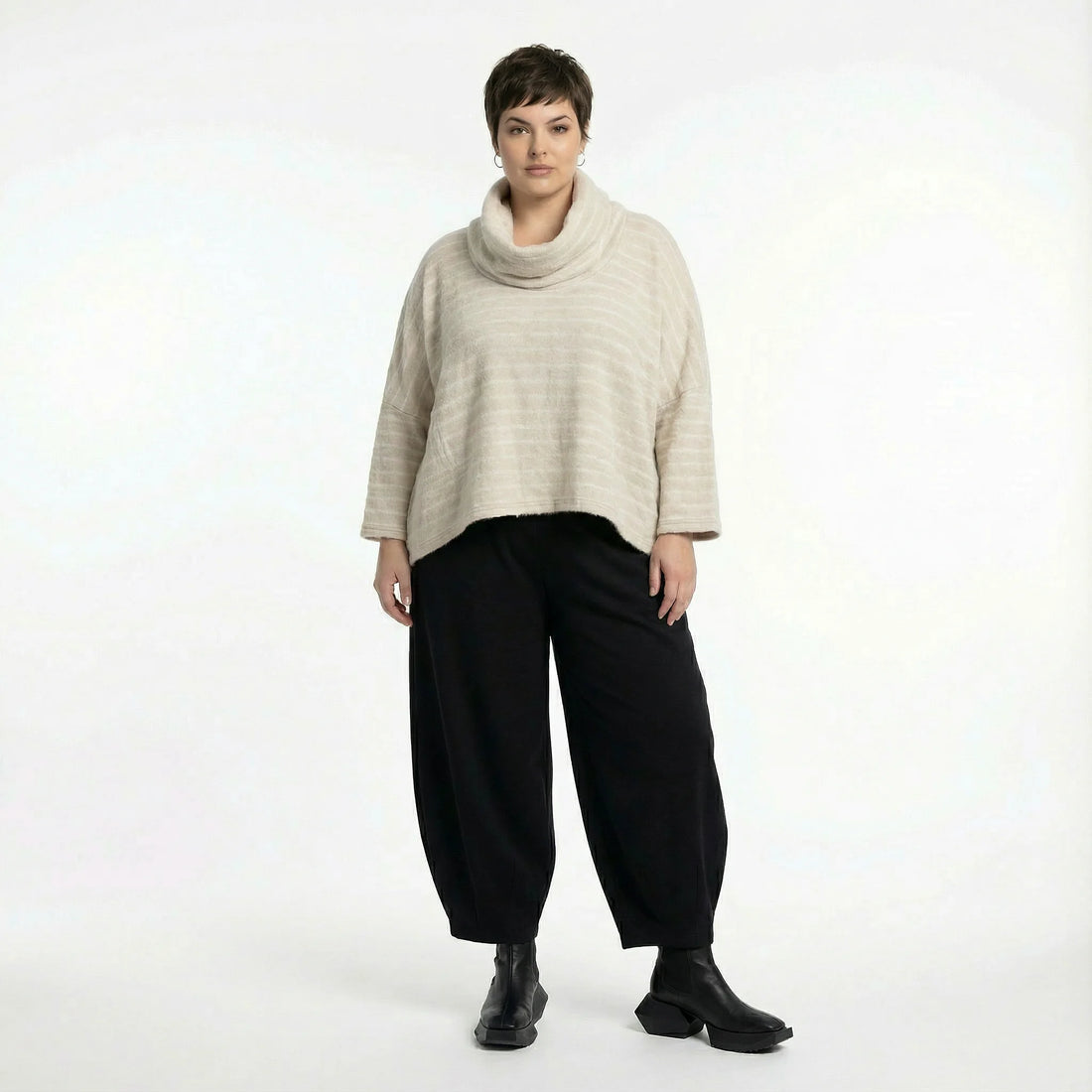  AKH Fashion Bigshirt in kastiger Form, aus Materialmix, 1569.03019, Beige/Weiß, Streifen