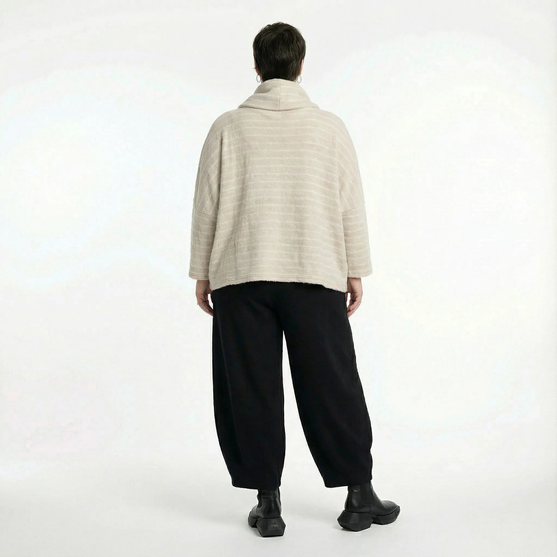  AKH Fashion Bigshirt in kastiger Form, aus Materialmix, 1569.03019, Beige/Weiß, Streifen