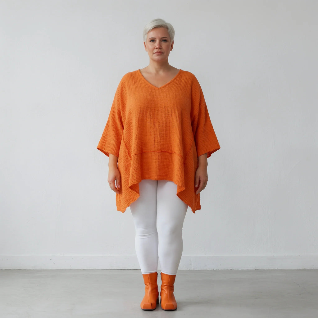  A-Form Bigshirt von AKH Fashion aus Baumwolle, 1573.05593, Orange, Kariert, Ausgefallen