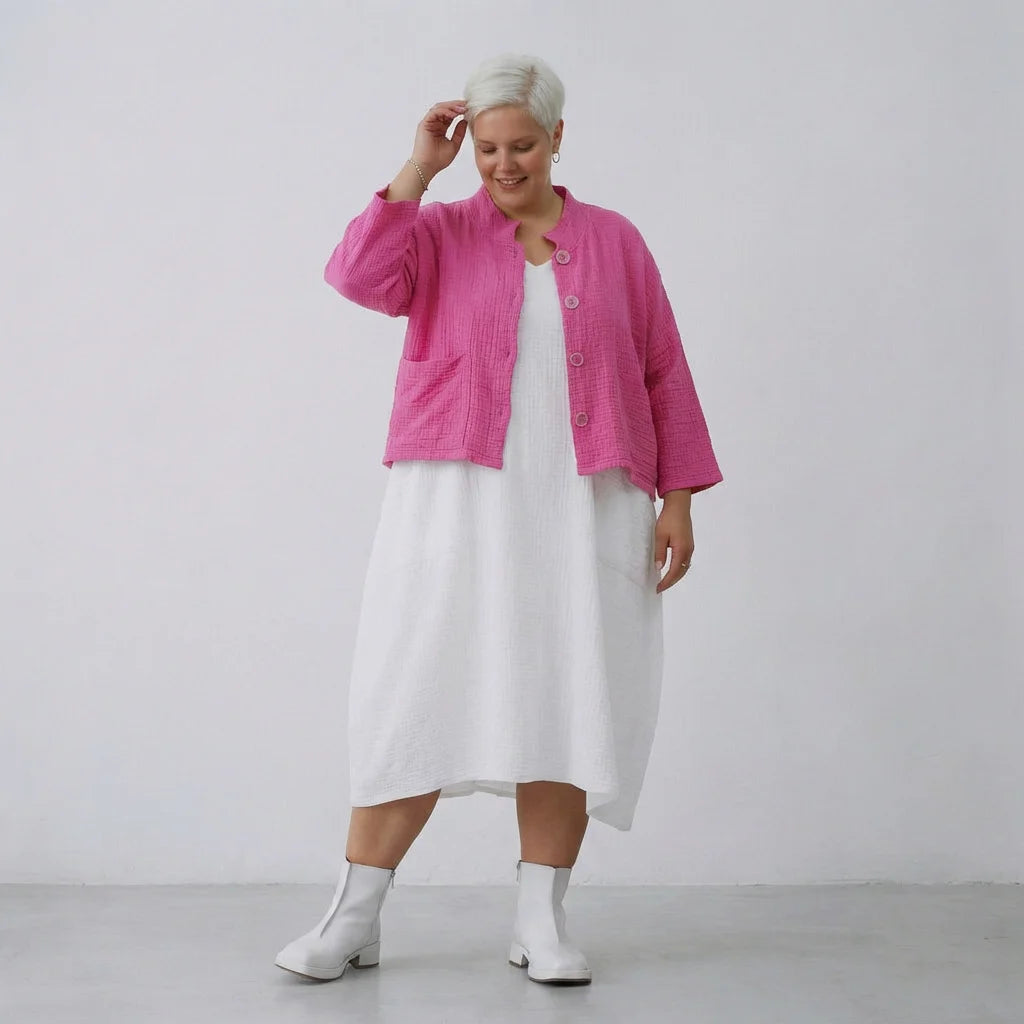 AKH Fashion Jacke in kastiger Form, aus Baumwolle, 1573.06929, Fuchsia, Kariert, Schick