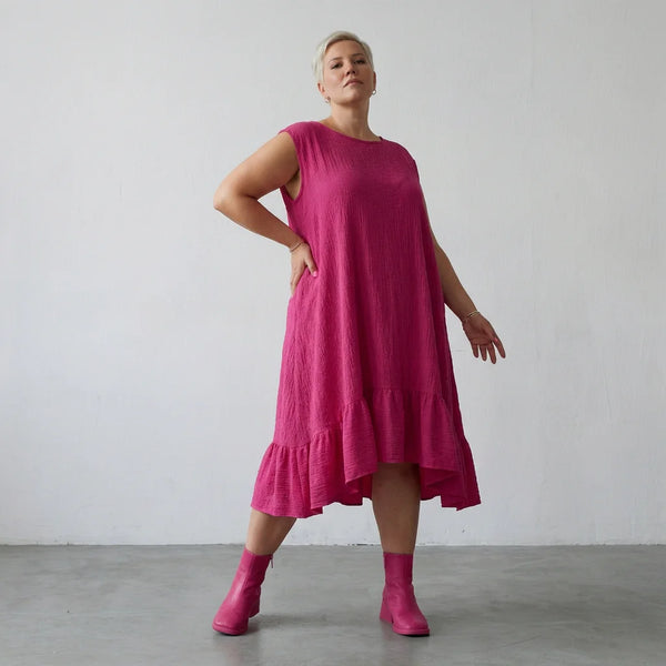  A-Form Kleid von AKH Fashion aus Baumwolle, 1573.07023, Fuchsia, Kariert, Ausgefallen