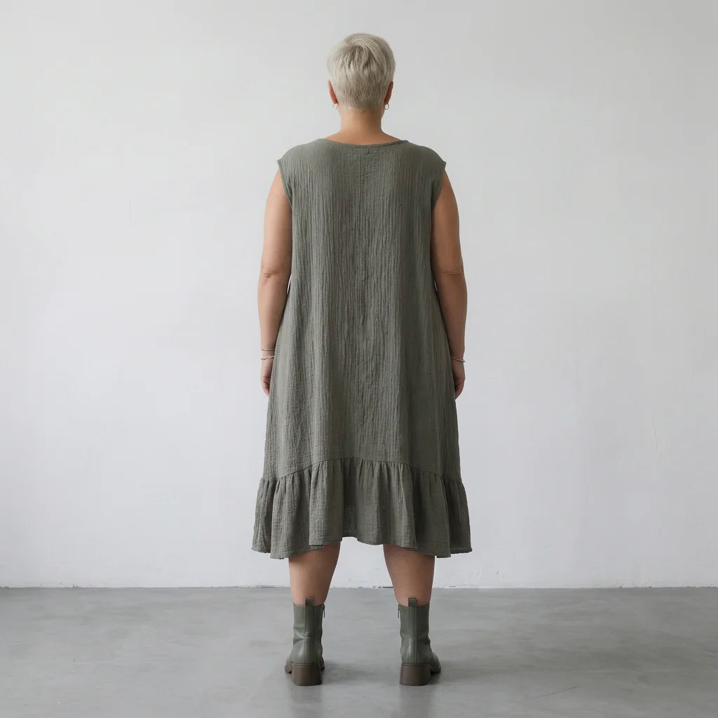 A-Form Kleid von AKH Fashion aus Baumwolle, 1573.07023, Khaki, Kariert, Ausgefallen