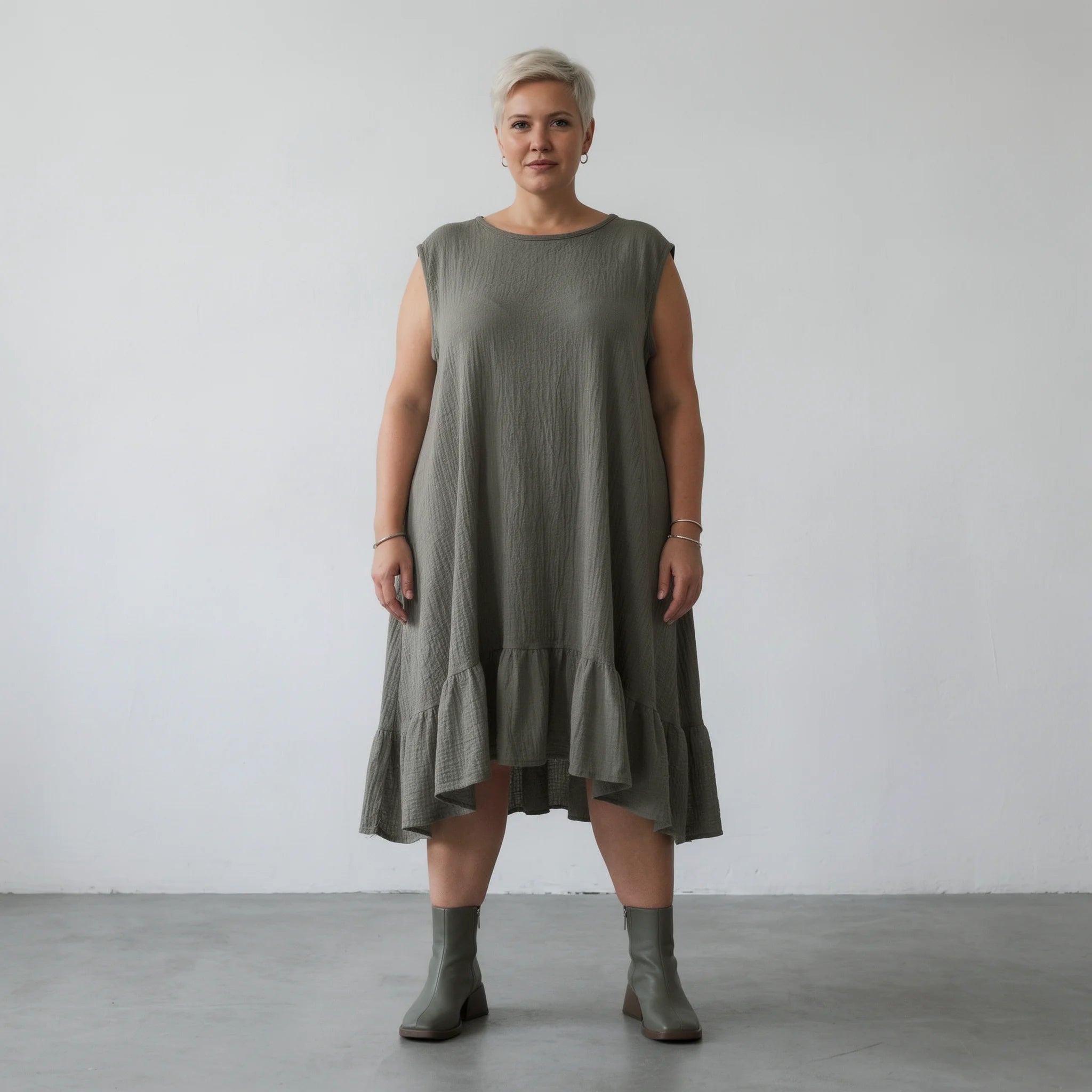  A-Form Kleid von AKH Fashion aus Baumwolle, 1573.07023, Khaki, Kariert, Ausgefallen