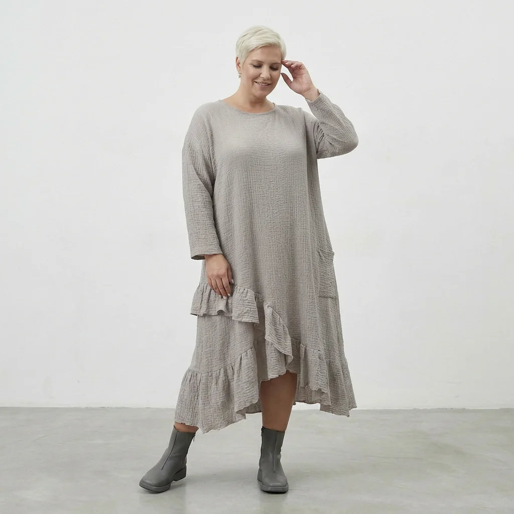 AKH Fashion Kleid in asymmetrischer Form, aus Baumwolle, 1573.07024, Beige, Kariert