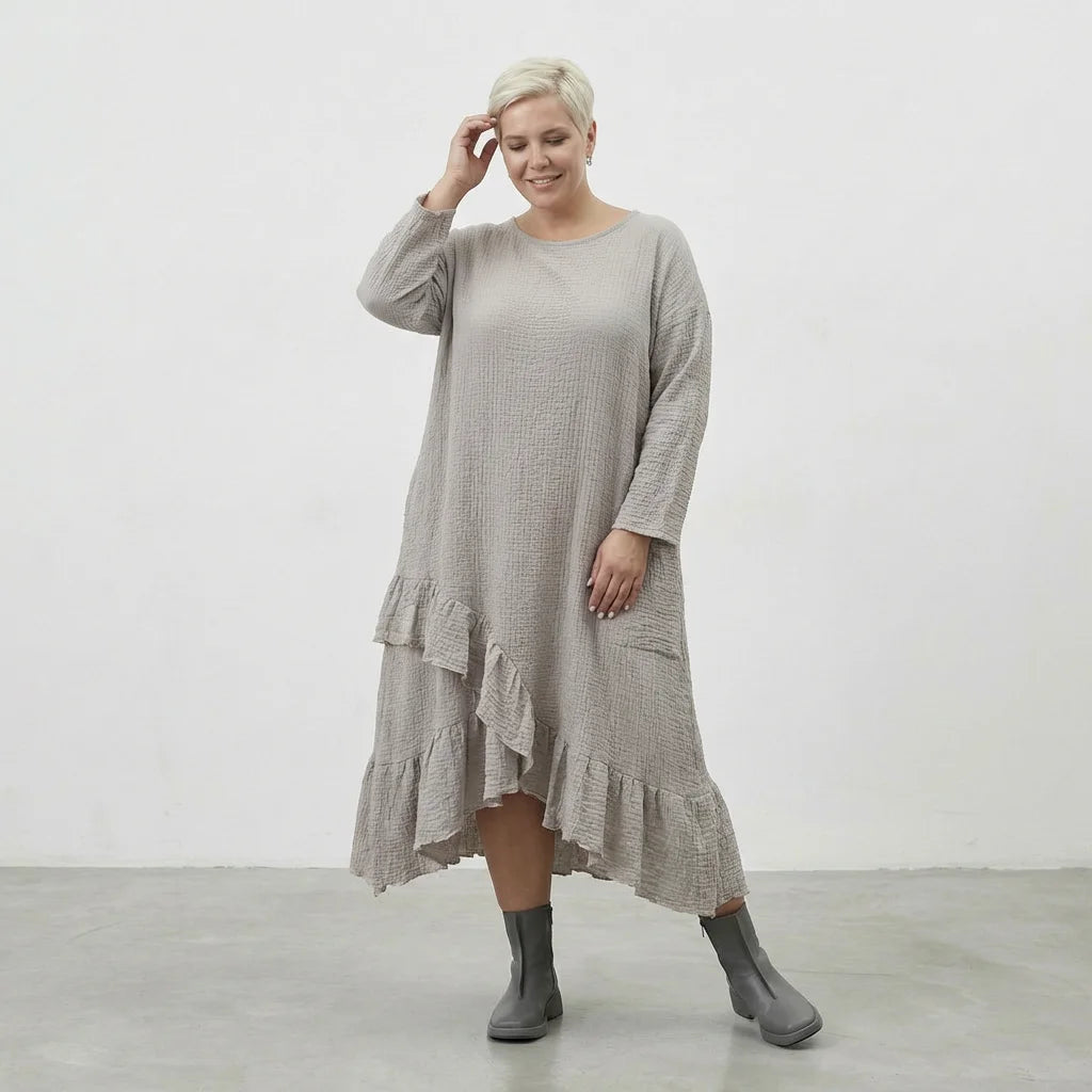 AKH Fashion Kleid in asymmetrischer Form, aus Baumwolle, 1573.07024, Beige, Kariert