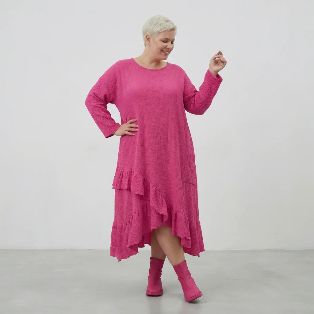 AKH Fashion Kleid in asymmetrischer Form, aus Baumwolle, 1573.07024, Fuchsia, Kariert