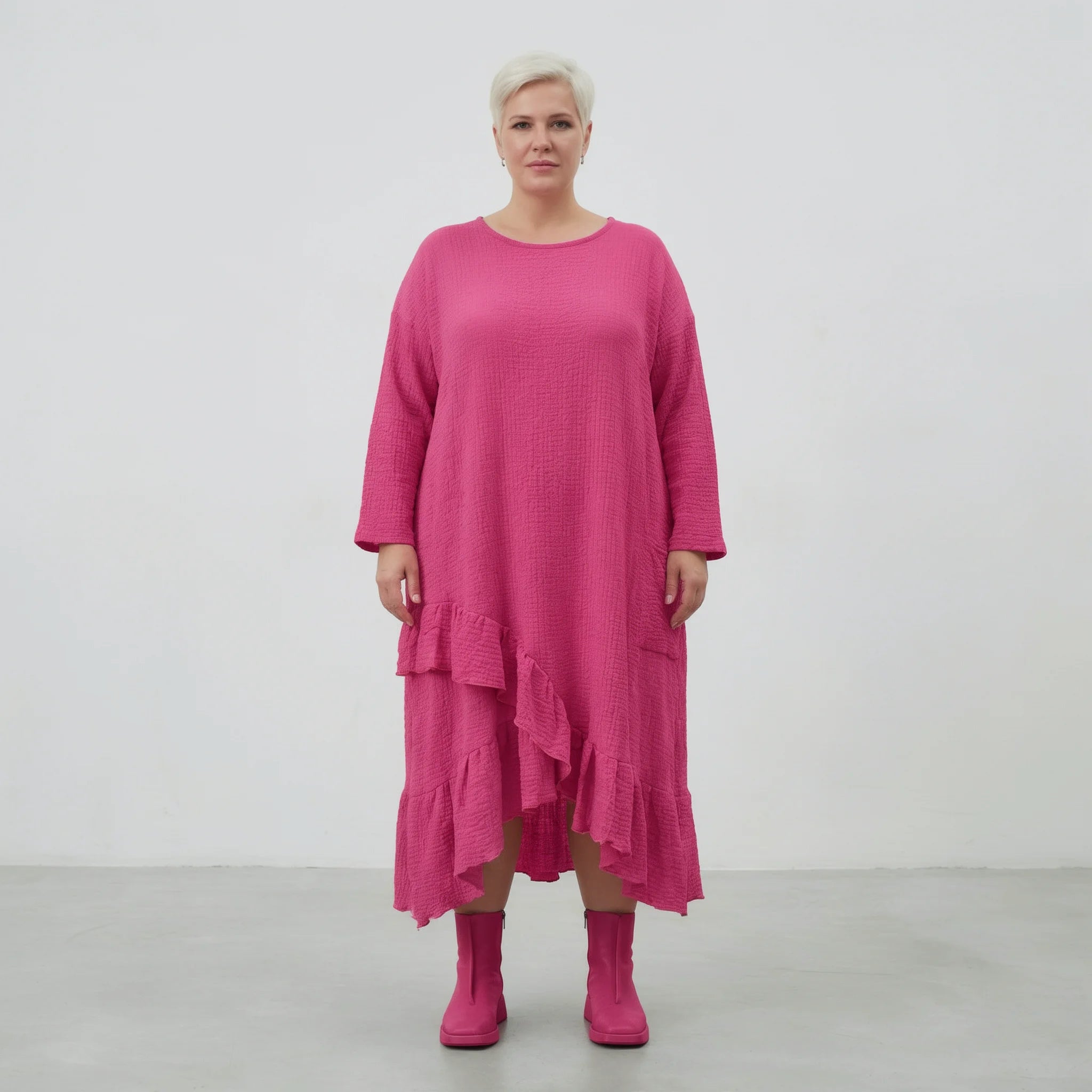 AKH Fashion Kleid in asymmetrischer Form, aus Baumwolle, 1573.07024, Fuchsia, Kariert