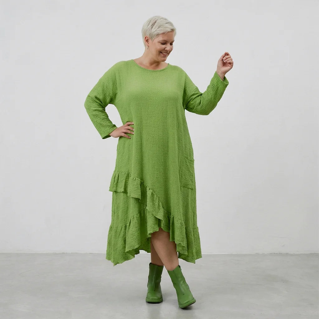 AKH Fashion Kleid in asymmetrischer Form, aus Baumwolle, 1573.07024, Grün, Kariert, Schick