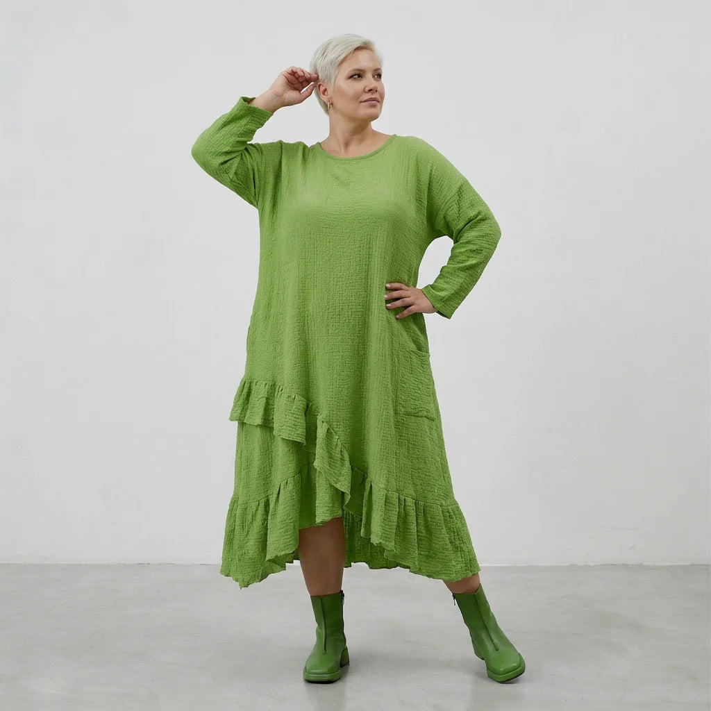 AKH Fashion Kleid in asymmetrischer Form, aus Baumwolle, 1573.07024, Grün, Kariert, Schick