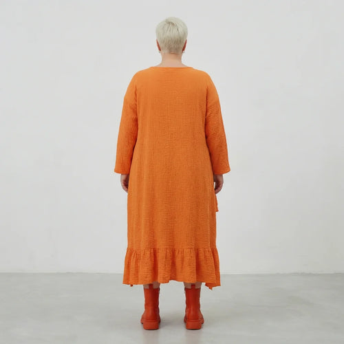  AKH Fashion Kleid in asymmetrischer Form, aus Baumwolle, 1573.07024, Orange, Kariert