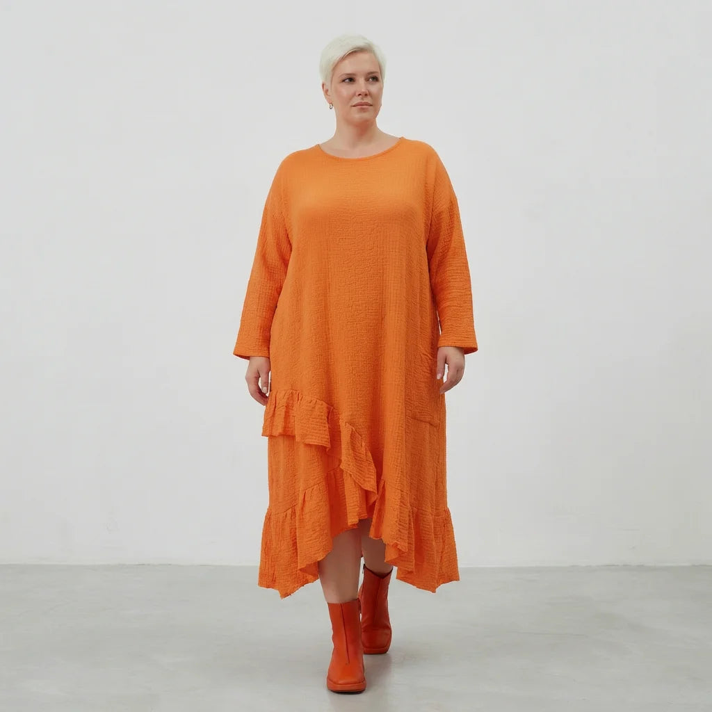  AKH Fashion Kleid in asymmetrischer Form, aus Baumwolle, 1573.07024, Orange, Kariert