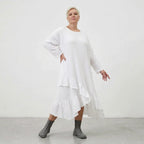  AKH Fashion Kleid in asymmetrischer Form, aus Baumwolle, 1573.07024, Weiß, Kariert, Schick