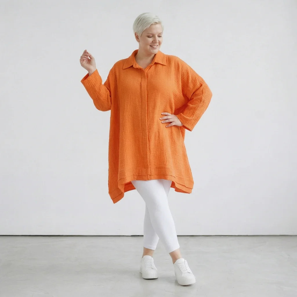  A-Form Bluse von AKH Fashion aus Baumwolle, 1573.07110, Orange, Kariert, Ausgefallen