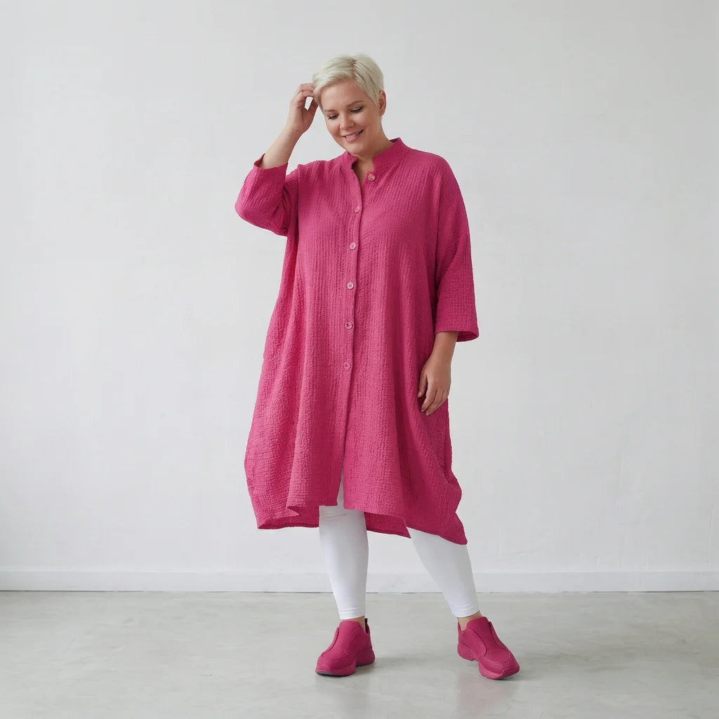 Ballon Bluse von AKH Fashion aus Baumwolle, 1573.07117, Fuchsia, Kariert, Ausgefallen