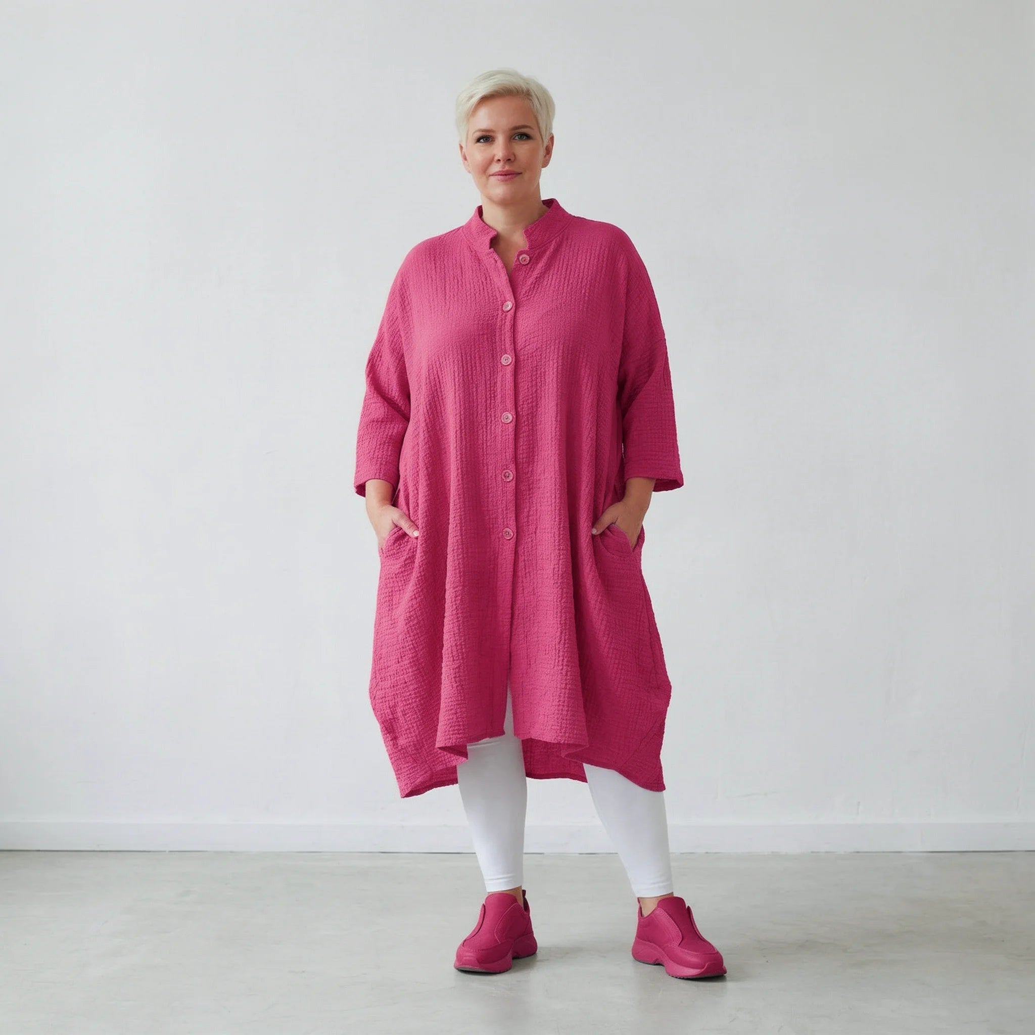 Ballon Bluse von AKH Fashion aus Baumwolle, 1573.07117, Fuchsia, Kariert, Ausgefallen