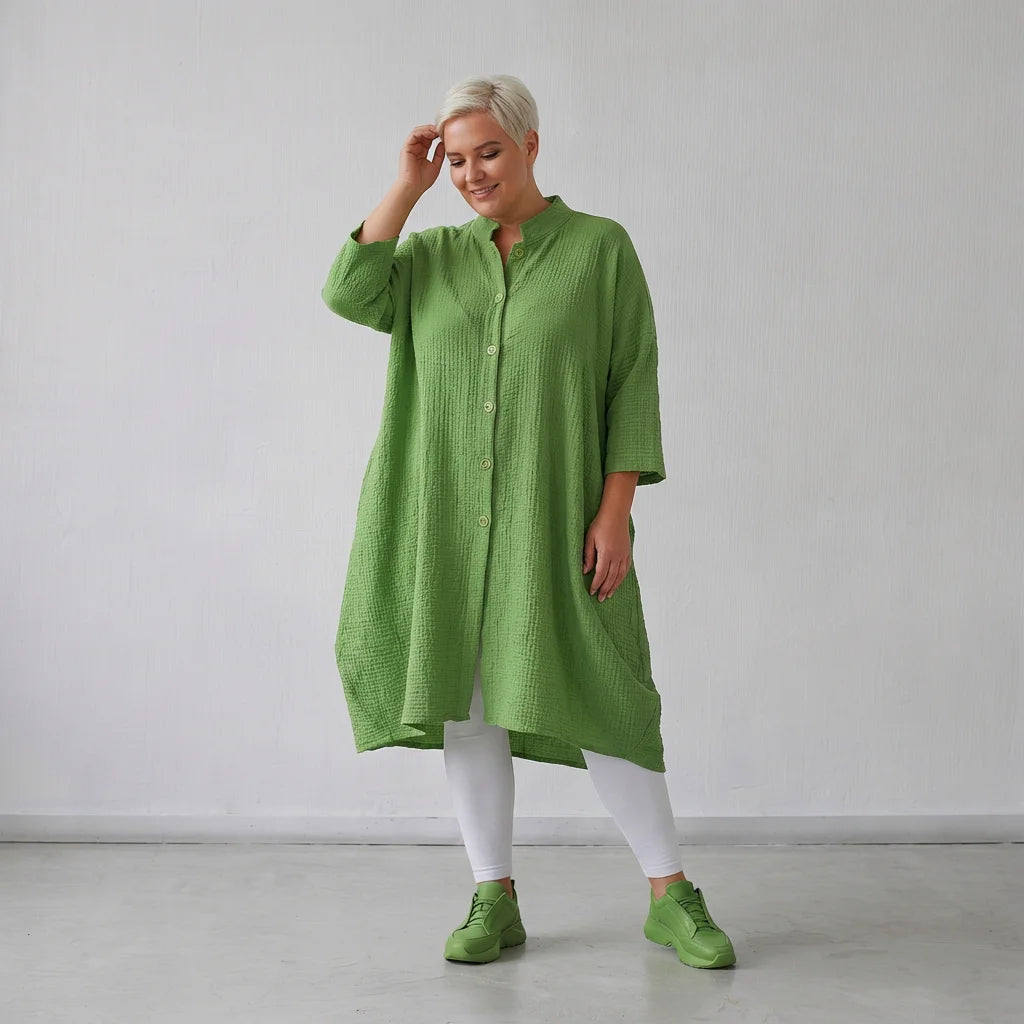 Ballon Bluse von AKH Fashion aus Baumwolle, 1573.07117, Grün, Kariert, Ausgefallen, Schick