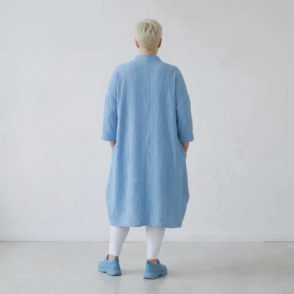 Ballon Bluse von AKH Fashion aus Baumwolle, 1573.07117, Türkis, Kariert, Ausgefallen