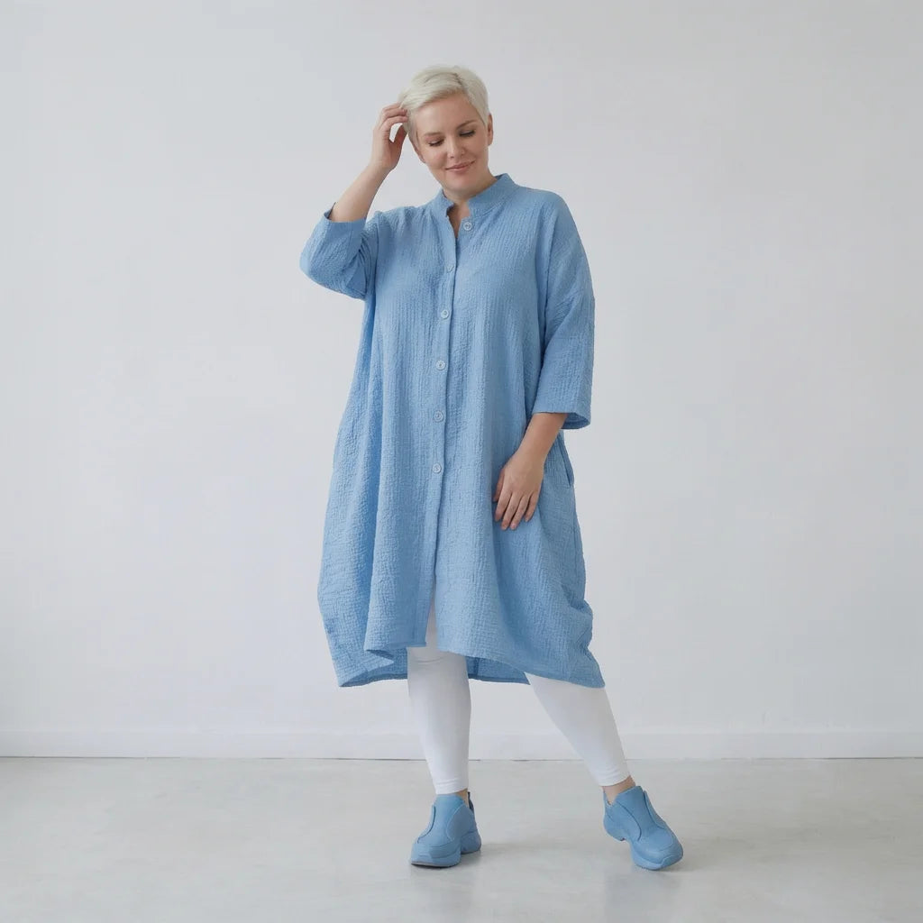 Ballon Bluse von AKH Fashion aus Baumwolle, 1573.07117, Türkis, Kariert, Ausgefallen