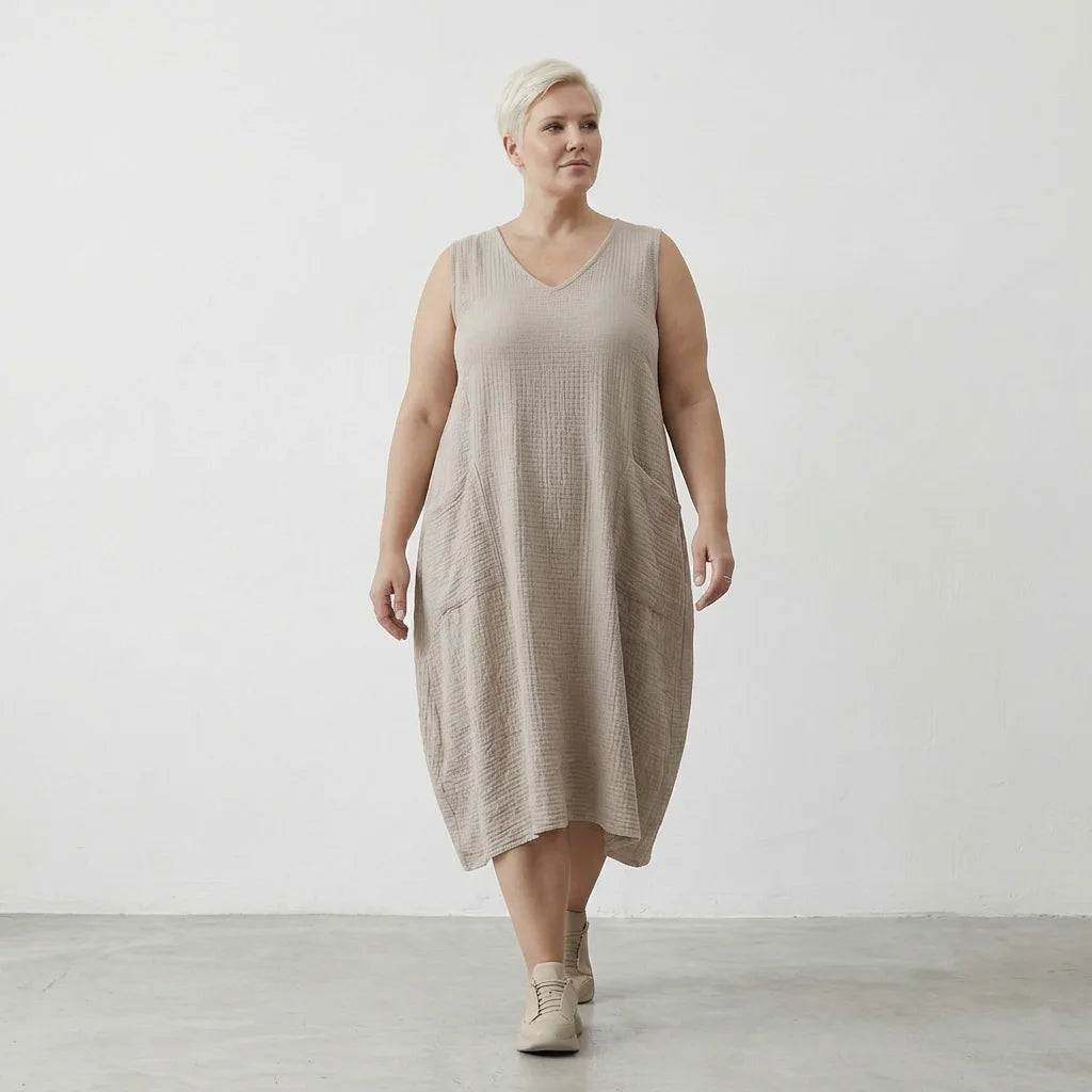 Ballonkleid von AKH Fashion aus Baumwolle, 1573.07118, Beige, Kariert, Ausgefallen, Schick