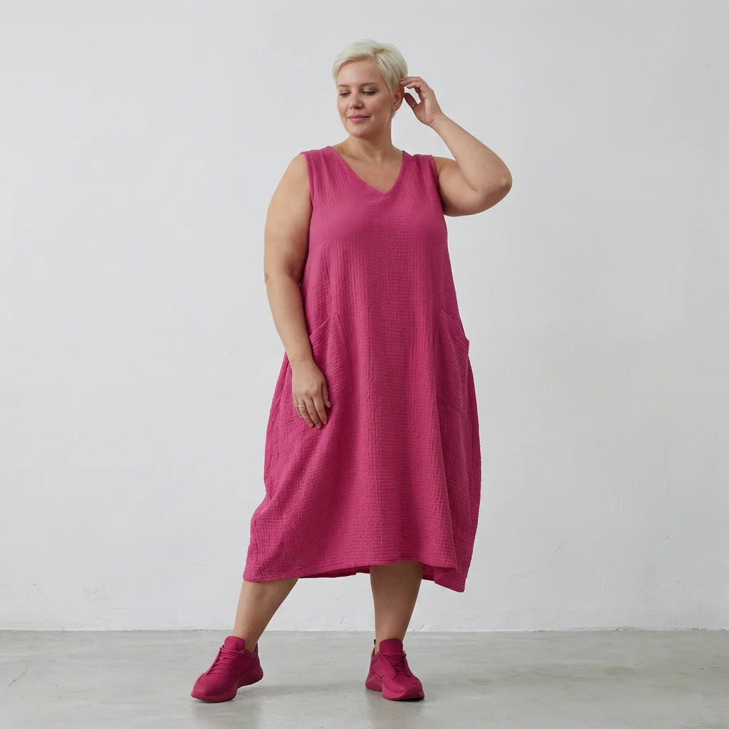 Ballonkleid von AKH Fashion aus Baumwolle, 1573.07118, Fuchsia, Kariert, Ausgefallen