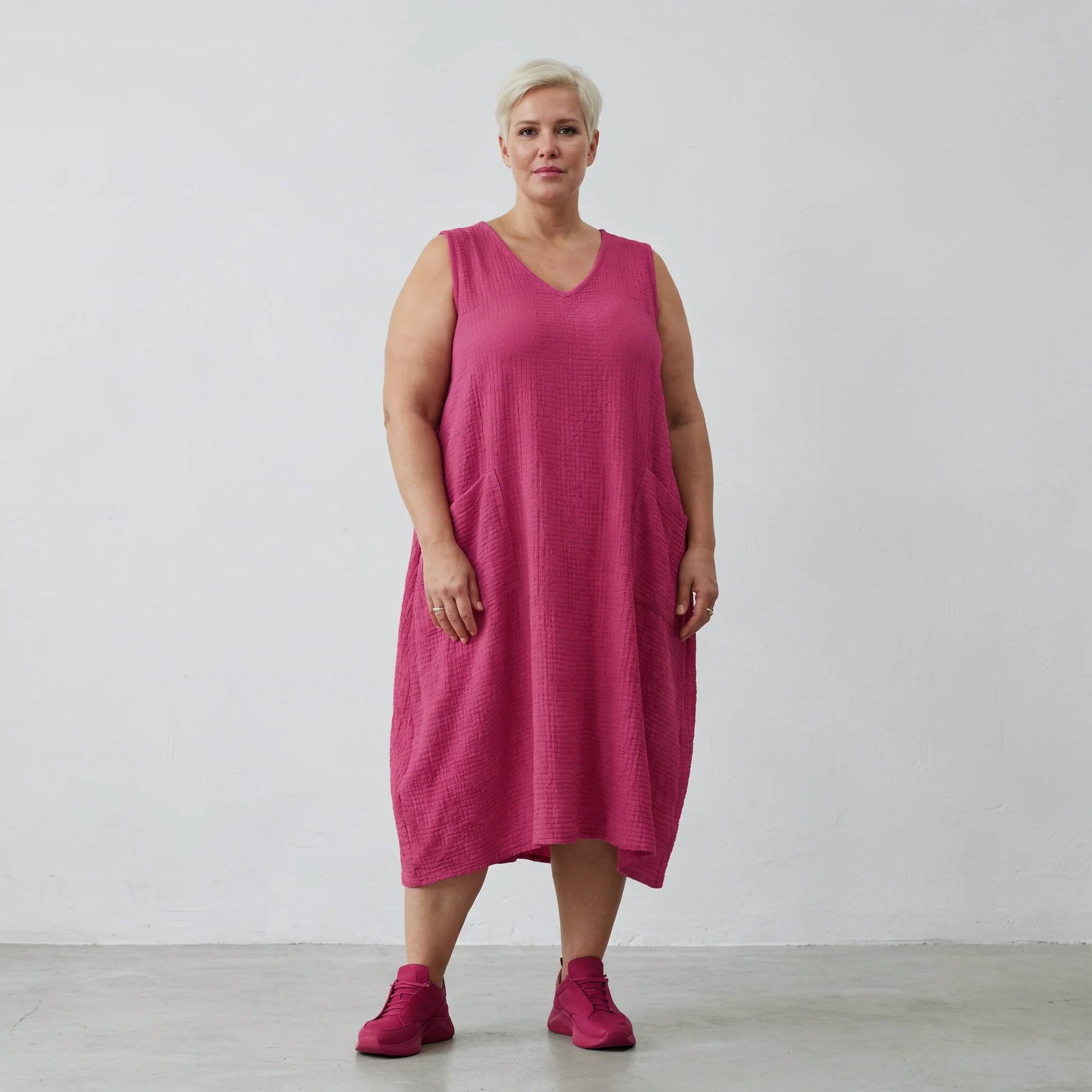 Ballonkleid von AKH Fashion aus Baumwolle, 1573.07118, Fuchsia, Kariert, Ausgefallen