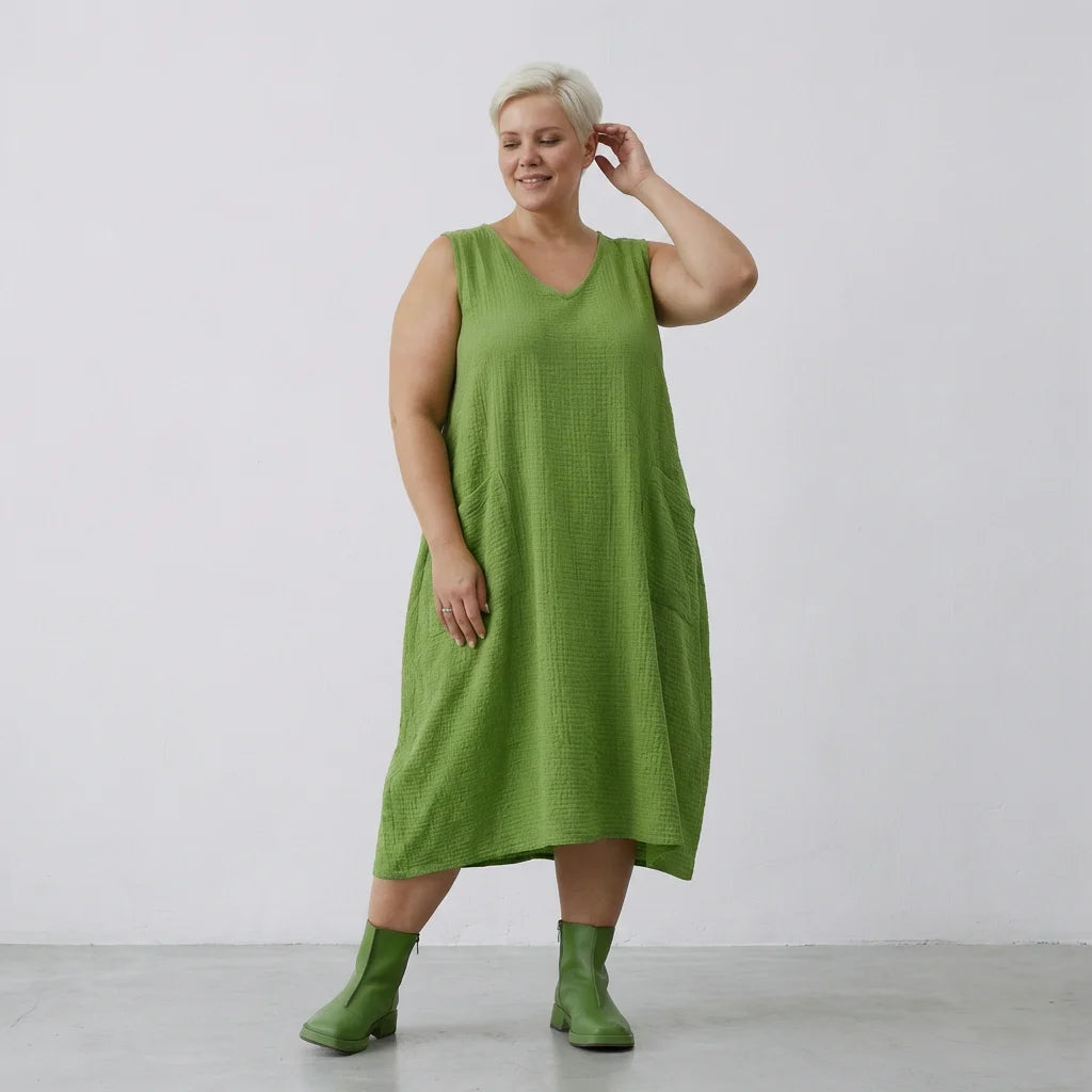 Ballonkleid von AKH Fashion aus Baumwolle, 1573.07118, Grün, Kariert, Ausgefallen, Zeitlos