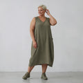  Ballonkleid von AKH Fashion aus Baumwolle, 1573.07118, Khaki, Kariert, Ausgefallen, Schick