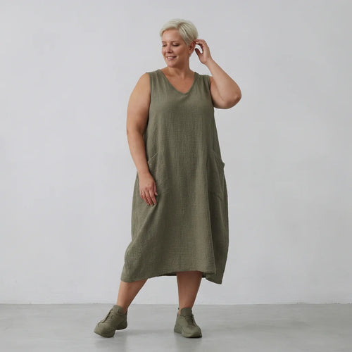  Ballonkleid von AKH Fashion aus Baumwolle, 1573.07118, Khaki, Kariert, Ausgefallen, Schick